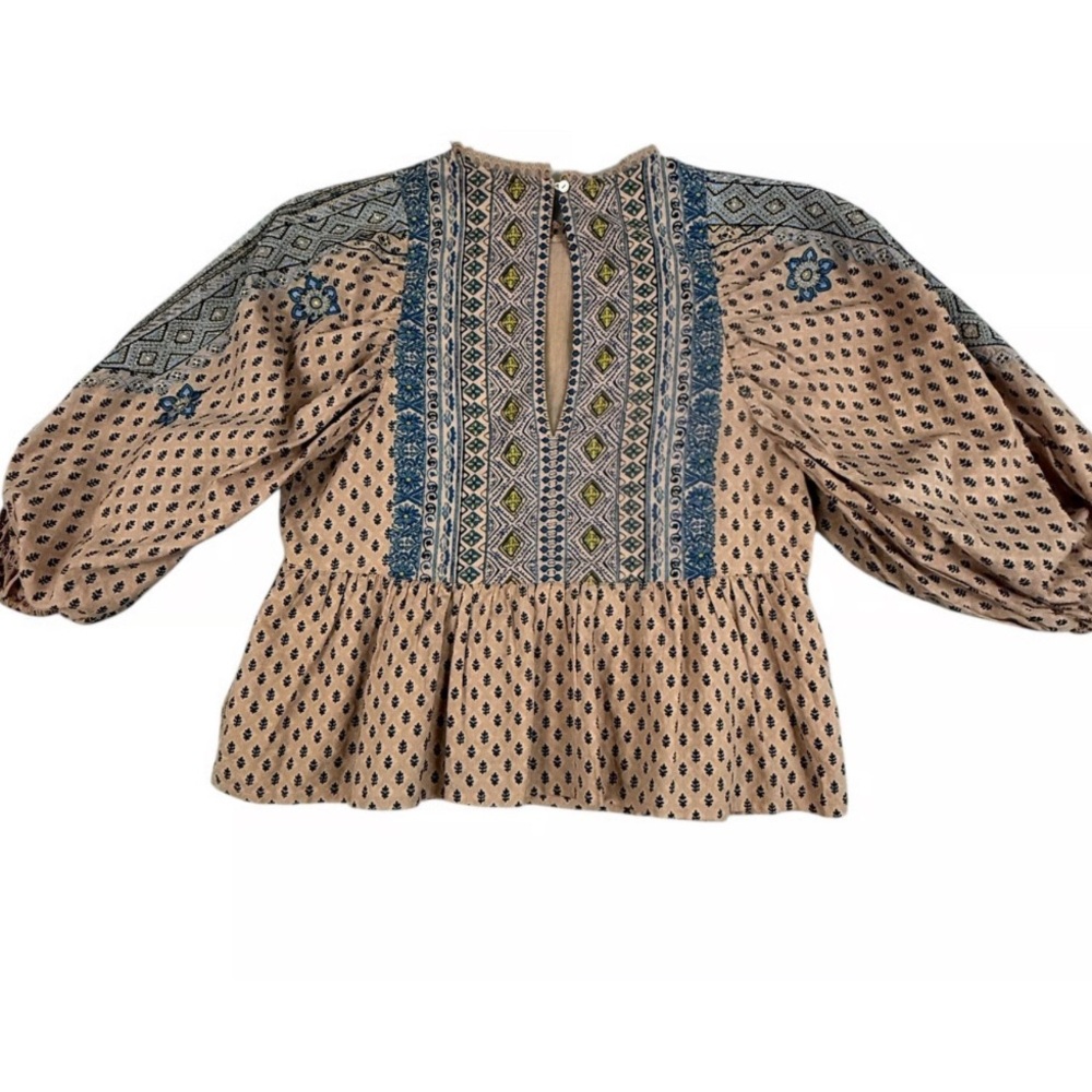 Anthropologie Embroidered  Blouse with Puff Sleeves Sz XL - Picture 2 of 8